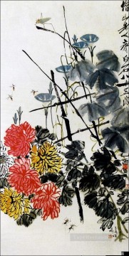 Qi Baishi Painting - Qi Baishi bugs and flowers old China ink